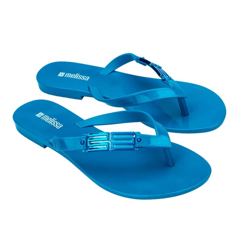 NEW MELISSA women's harmonic metallic chic flip flop in blue